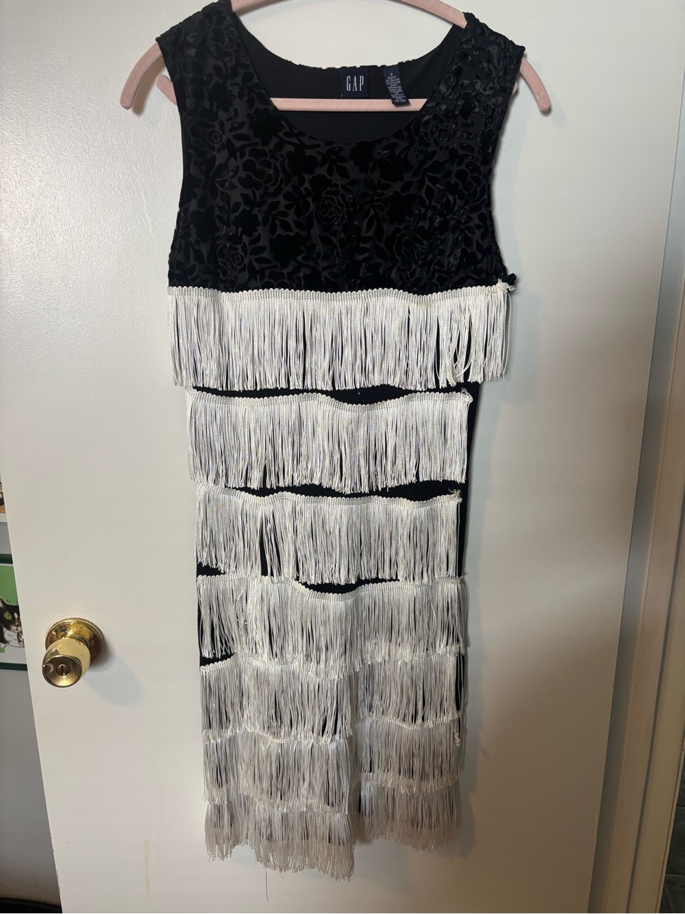 Vintage Quiet Luxury Gala Style GAP Fringe Tiered Design Black Dress Small